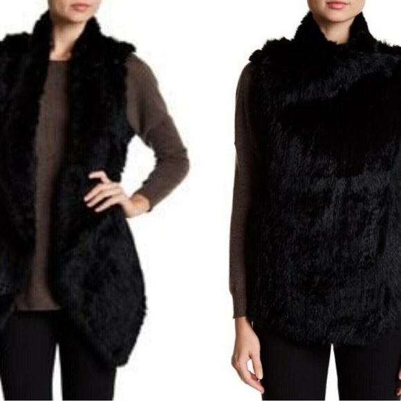 CATHERINE MALANDRINO sz.S draped rabbit fur black high-low vest like new - Picture 2 of 11
